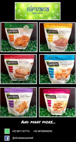 Nirvana foods vegan products at Nirvana Foods Indian Vegan Restaurant and Grocery in Cozumel