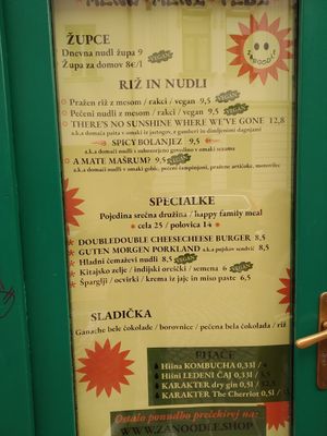 Menu at Zanoodle in Ljubljana