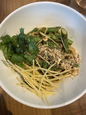 udon noodles with asparagus, hazelnuts, coriander, dill & al.  at Zanoodle in Ljubljana