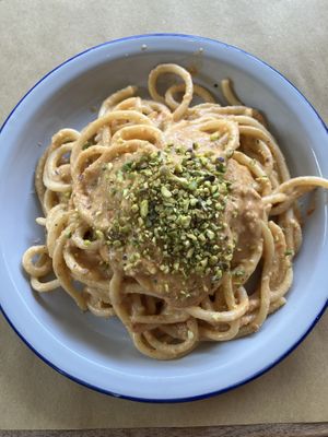 Spaghettone with pesto rosso  at Raw Pasta in Ljubljana