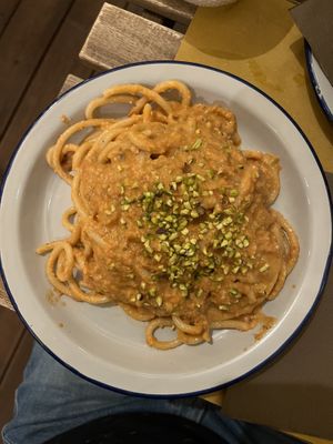 SPAGHETTONI AL PESTO ROSSO  at Raw Pasta in Ljubljana