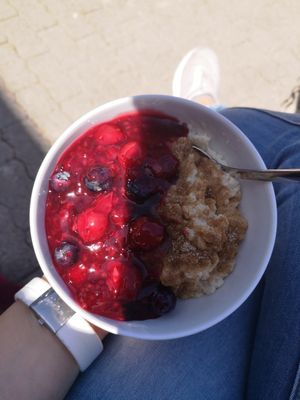 Milchreis mit roter Grütze at tea and V in Sylt