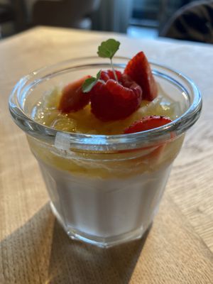 Coconut panna cotta with pineapple. at Chabot in Vlissingen