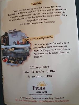 Opening times at Firas Feinekost in Wurzburg
