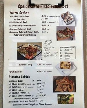 Menu at Firas Feinekost in Wurzburg