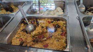 Vegetables and rice at Fela's Vegetarian Restaurant in San Juan