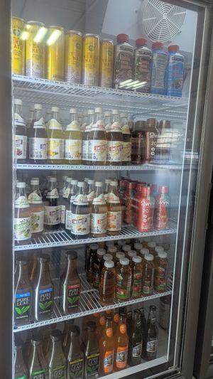 Drinks in the fridge at Fela's Vegetarian Restaurant in San Juan