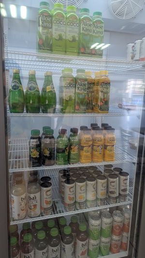 Other drinks in the fridge at Fela's Vegetarian Restaurant in San Juan
