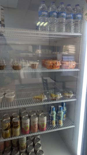 Desserts in the fridge at Fela's Vegetarian Restaurant in San Juan