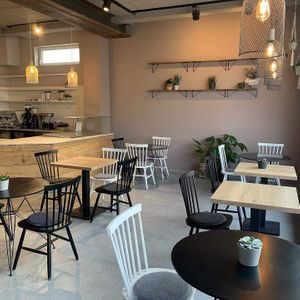 Inside seating at Das Glück Cafe in Darmstadt