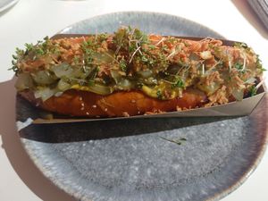 Vegan Bavarian Hot Dog at Organic Garden Signature Store in Munich