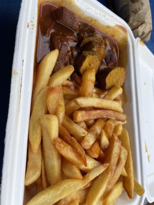 Currywurst and fries  at Vegöner in Erlangen