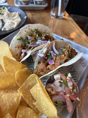 Vegan Barbacoa Tacos, Chips, & Pico  at Element Gastropub in Raleigh