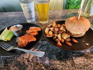 Wings and bbq sandwich on the return trip at Element Gastropub in Raleigh