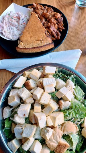 Southern platter and Caesar salad with tofu at Element Gastropub in Raleigh