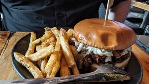 bbq sandwich with fries at Element Gastropub in Raleigh