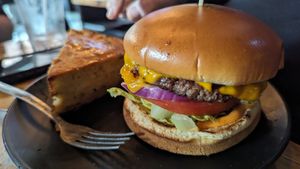 Elemental burger with jalapeno cornbread at Element Gastropub in Raleigh