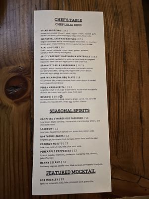 Menu  at Element Gastropub in Raleigh