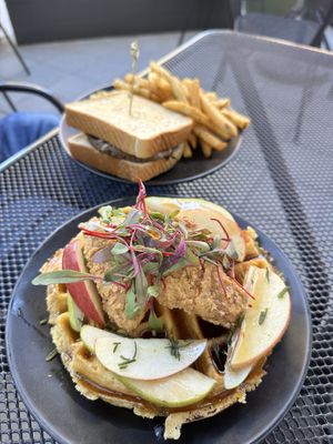 Both were so yummy 😋 Not a huge fan of the apples on my waffles - ate them separately.   at Element Gastropub in Raleigh