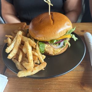Plant burger and fries  at Element Gastropub in Raleigh