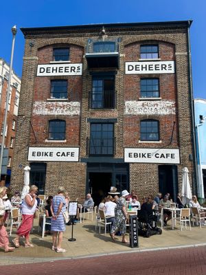 Outside the cafe  at Ebike Cafe at Deheers in Weymouth