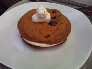 Vegan Chocolate Chip Cookie Sandwich w/vegan whipped topping at 2 Guys Pizza in Hendersonville