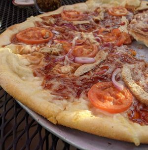 Ate too quickly to get a picture of the full pizza! Chickn BBQ at 2 Guys Pizza in Hendersonville