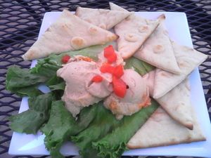 Hummus plate w/flat bread at 2 Guys Pizza in Hendersonville
