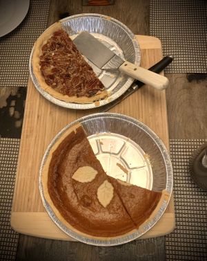 Vegan pumpkin and vegan pecan pies at King of Tarts in Edmonton