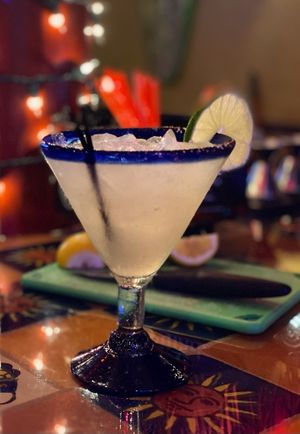 El Don Juanz Margarita made with Herrardura Blanco Tequila, Damiana, pure blood orange,  organic agave nectar & freshly squeezed lime juice with a smoked sea salt rim at Don Juanz - Baja Beach Tacos  in Shreveport