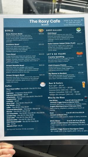 Menu Aug 25 - pg2  at The Roxy Cafe in Vernon