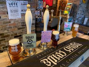 Cask beer on the front bar. at Brass Castle Brewery in Malton