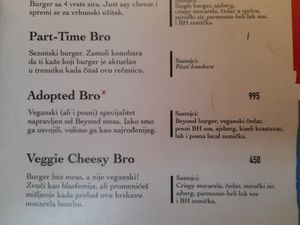 Adopted Bro vegan burger at Burger House in Belgrade