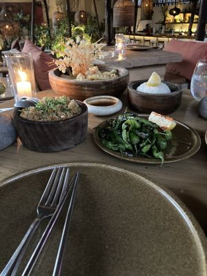 Plentiful vegan items to fill the table  at Funky Geisha in Tulum