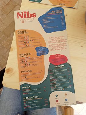 Menu at Nibs Healthy Bar in Menorca