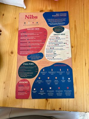 Food menu  at Nibs Healthy Bar in Menorca