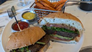 Black bean burger. Sneaky honey mustard in back at The Board and Brew in College Park