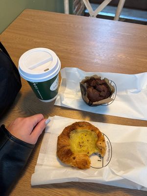 Chocolate muffin and apple ? Fritter  at Laurents in West London