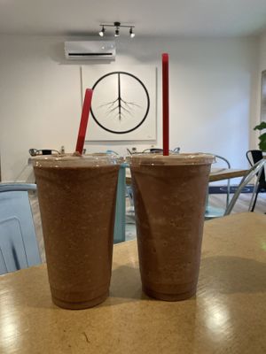Mocha frappes! One with coffee and one without  at Real Roots Cafe in Chattanooga
