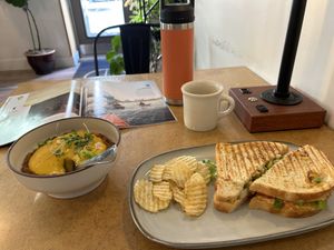 Red Lentil Chili and Pimento Panini  at Real Roots Cafe in Chattanooga