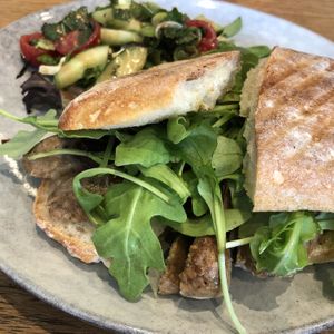 Vegan sausage, onion chutney and rocket ciabatta   at The Gardent Reigate in Reigate