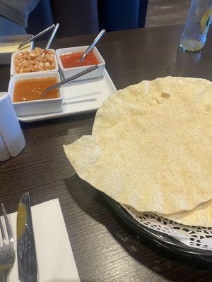 Poppadoms and sauces  at Sid's Spice in Brora