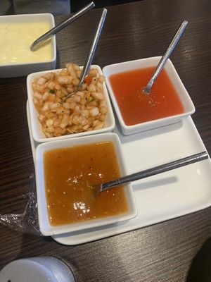 Poppadom sauces  at Sid's Spice in Brora