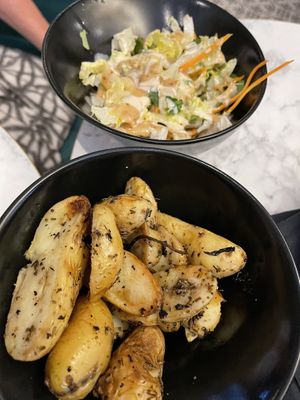 Sides: cabbage salad and roasted potatoes at Bonnard in Paris
