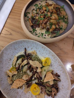 Duo of courgette and oyster mushrooms main dish at Bonnard in Paris
