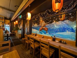 Samurai Santa? Hand painted on the window? I love this. at Koshiba in Leixlip