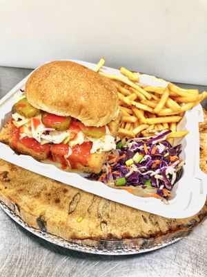 Phoenix Combo with fries and slaw.  Vegan and Halal at Blissful Bird in Toronto