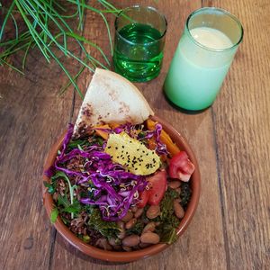 Earth bowl and mango lassi at Dane & Port - Natural Kitchen in Bournemouth