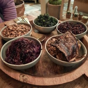 Lentil moussaka, black rice, kale, black eyed beans, red cabbage at Dane & Port - Natural Kitchen in Bournemouth