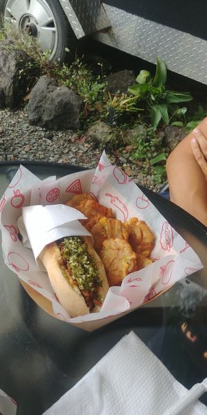 Choripan tableño with patacones at Cow's Revenge Vegan in Panama City